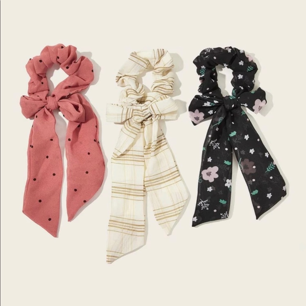 3 pcs polka ditsy floral pattern scrunchie scarf